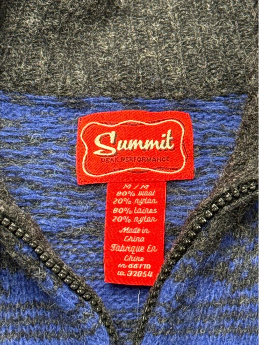 Summit Sweater European Blue Black Yellow Zip-Up UK - M